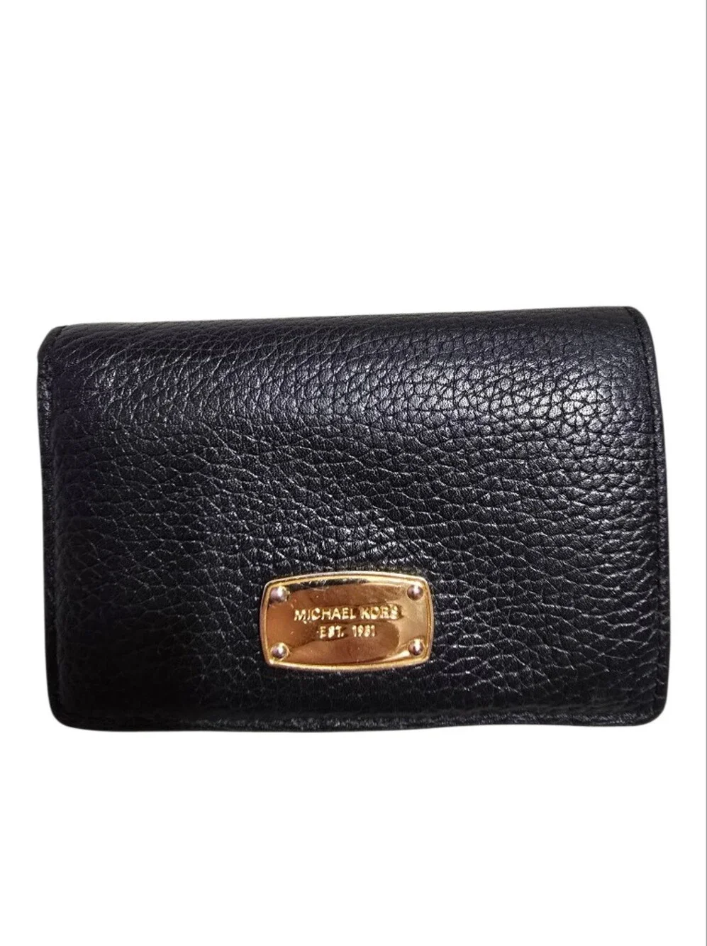 Michael Kors Jet Set Bifold Black Pebbled Leather Wallet with Gold Plate